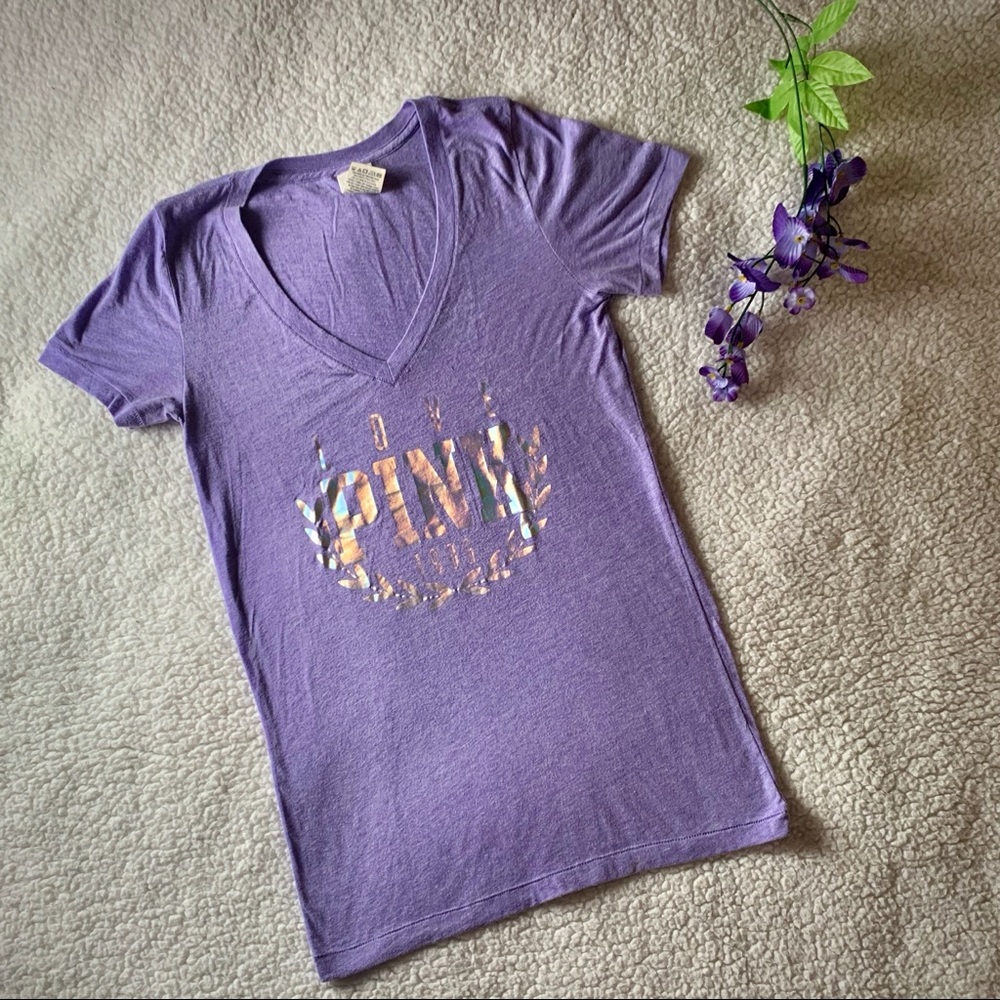 PINK Purple and iridescent V neck T-shirt